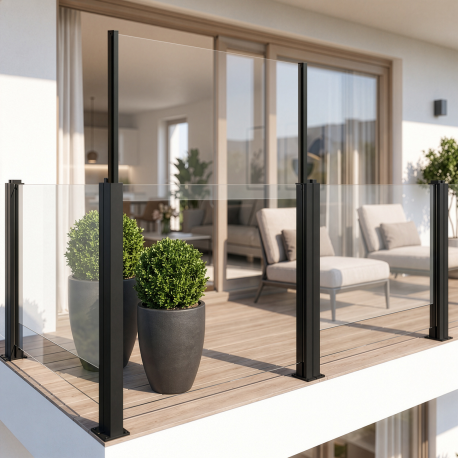Ausziehbares Glaszaunelement – 2 Pfosten – 123xH.110–180cm
